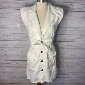 Pretty Little Thing White Shoulder Pad Tie Waist Blazer Dress, US Sz. 2